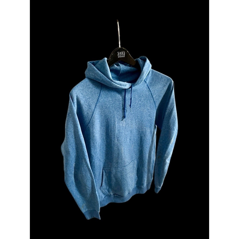 Vintage 70s True Vintage Tultex Blank Sportswear Blue Hoodie‎  Medium Distressed